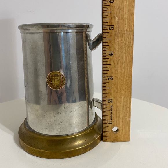 Yale Vintage Pewter & Brass Stein/ Mug with Glass - Picture 5 of 9
